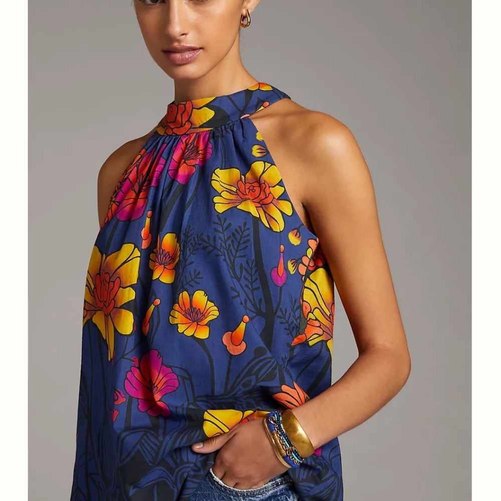 SOLD- NWT Anthropologie Roopa Permajaru Floral Halter Tank